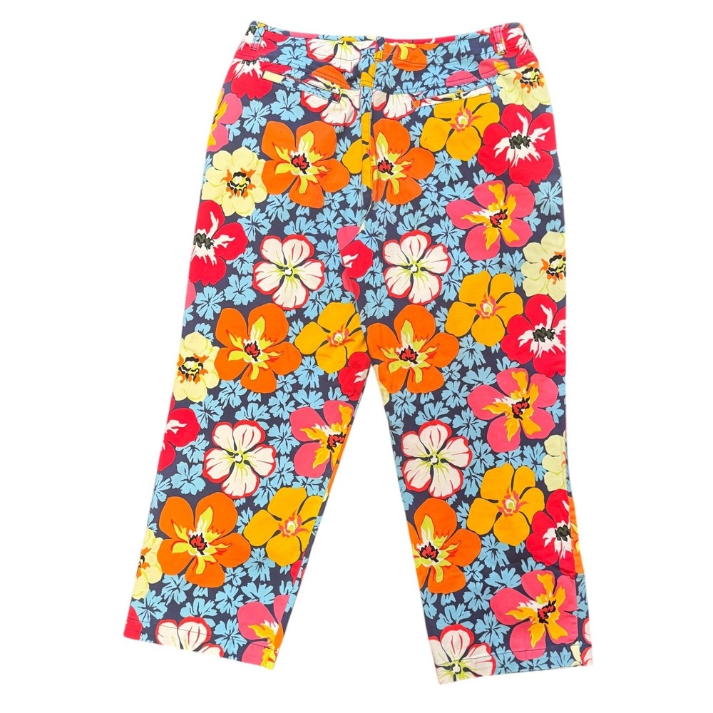 Talbots Women's 14 Floral Print Straight Leg Stretch Pants chatham Ankle summer